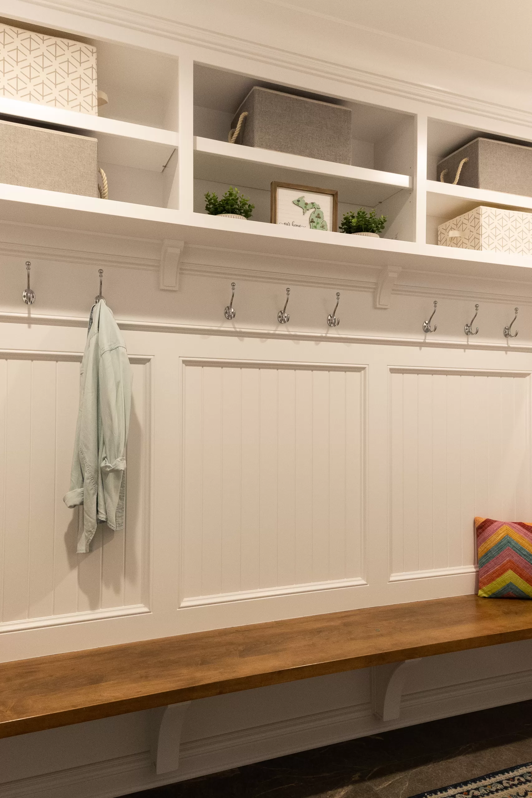 modern built-ins , hooks and bench or an entryway in Michigan