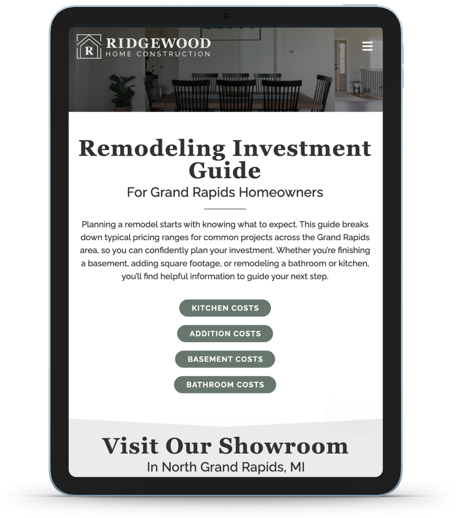 Remodeling Investment Guide for Grand Rapids Homeowners on a tablet.