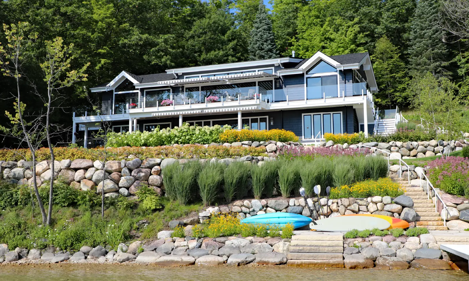 The new landscaping is in bloom at a recently remodeled lake house in West Michigan.